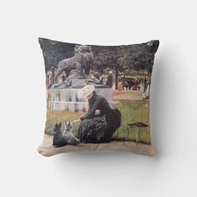 Scottish Terriers Enjoy the Park Throw Pillow (Front)