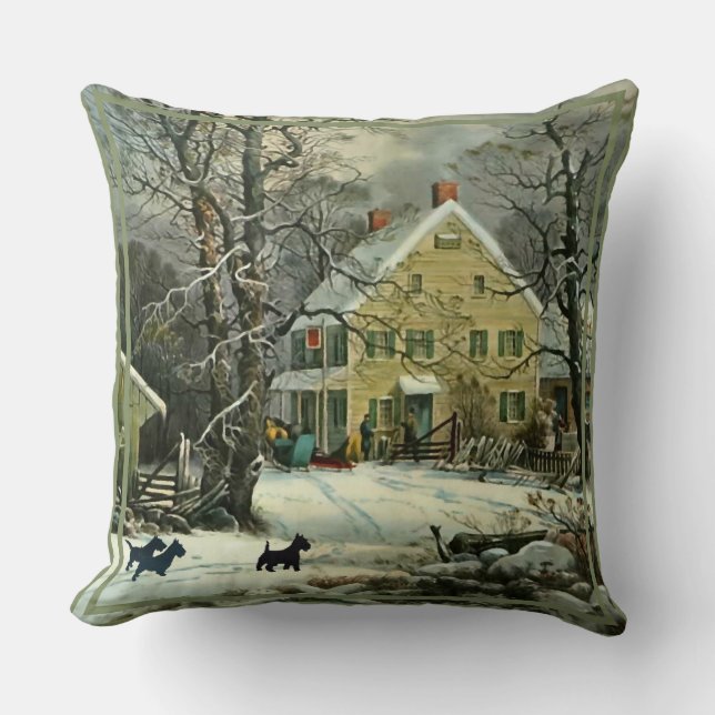 Scottish Terriers Old Fashion Winter Throw Pillow (Front)