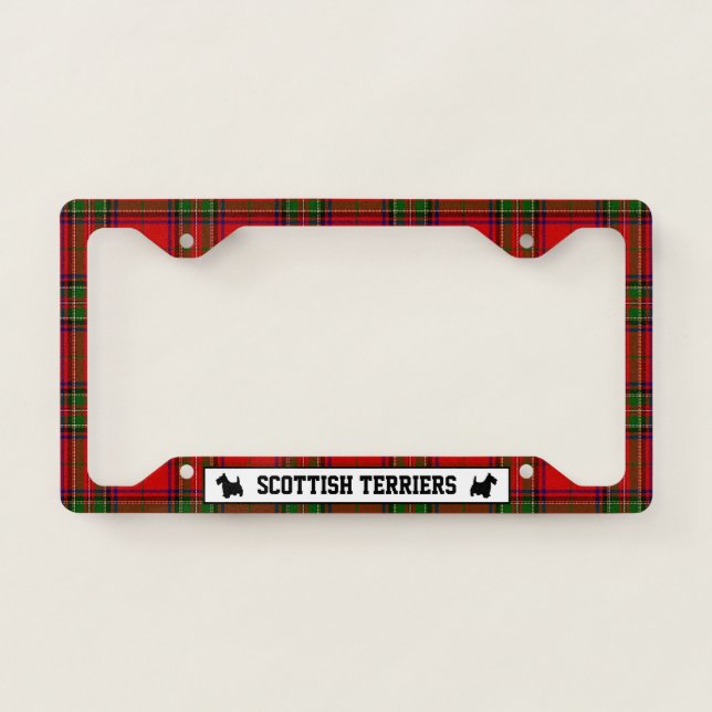 Scottish Terriers Plaid and Your Text License Plate Frame (Front)