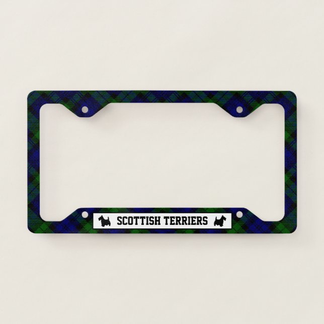 Scottish Terriers Plaid and Your Text License Plate Frame (Front)