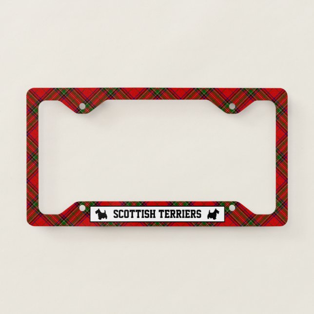 Scottish Terriers Plaid and Your Text License Plate Frame (Front)