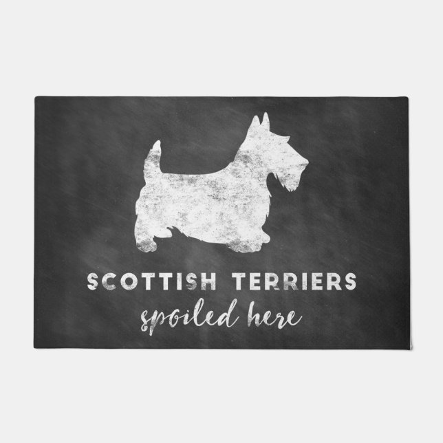 Scottish Terriers Spoiled Here Vintage Chalkboard Doormat (Front)
