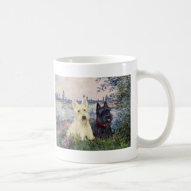 Scottish Terriers (two-BW) - By the Seine Coffee Mug (Right)