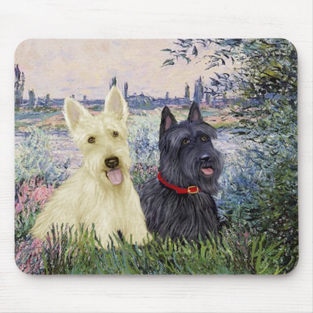Scottish Terriers (two-BW) - By the Seine Mouse Pad (Front)
