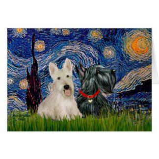 Scottish Terriers (two-BW) - Starry Night Cards