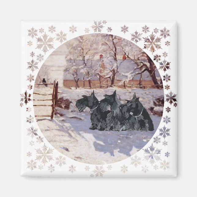 Scottish Terriers Winter Magpie Magnet (Front)