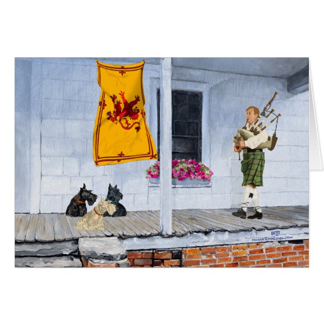 Scottish Terriers with Bagpiper Cards (Front Horizontal)