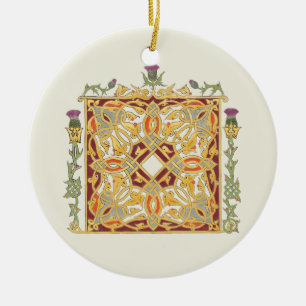 Scottish Thistle and Crown Red & Gold Celtic Knot Ceramic Ornament
