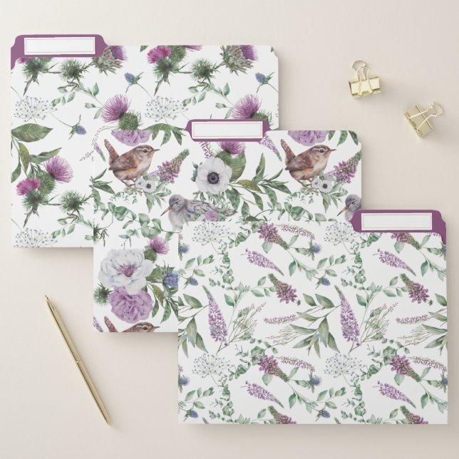 Scottish Thistle and Heather Floral File Folder (Set)