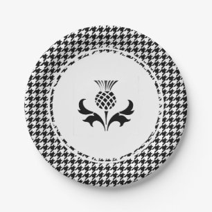Scottish Thistle and Houndstooth Paper Plates
