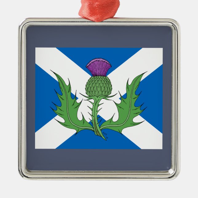 Scottish Thistle and Saltire Metal Ornament (Front)