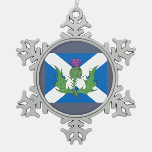 Scottish Thistle and Saltire Snowflake Pewter Christmas Ornament