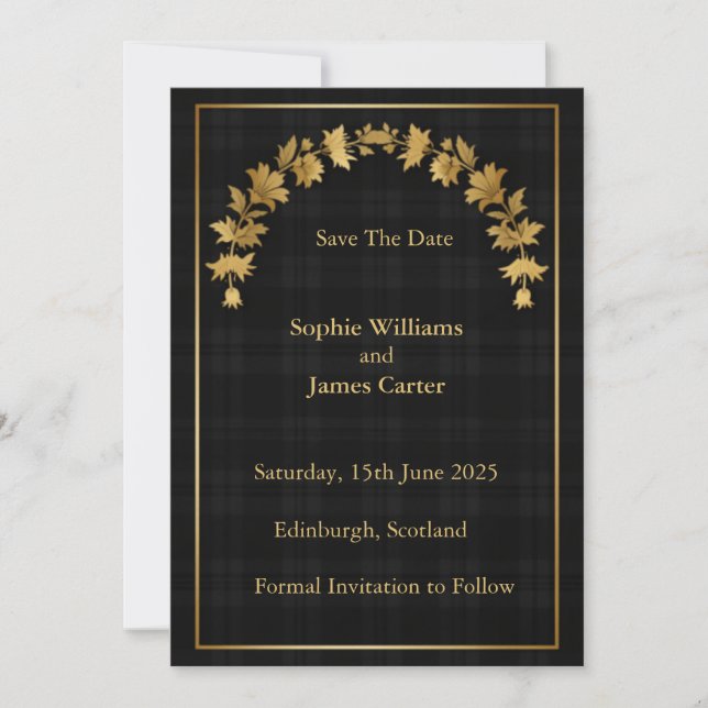 Scottish Thistle Black Gold Arched Cascade Save Th The Date (Front)