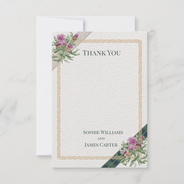 Scottish Thistle Celtic Tartan Wedding   Thank You Card (Front)
