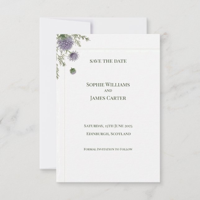 Scottish Thistle Corner Wedding Save the Date (Front)