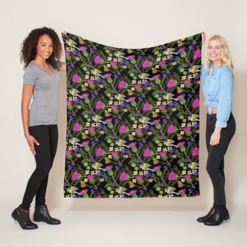 Scottish Thistle Cottagecore Pattern Fleece Blanket