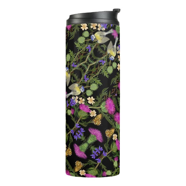 Scottish Thistle Cottagecore Pattern Thermal Tumbler (Rotated Left)