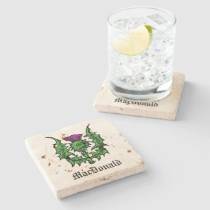 Scottish Thistle Custom Name Stone Coaster