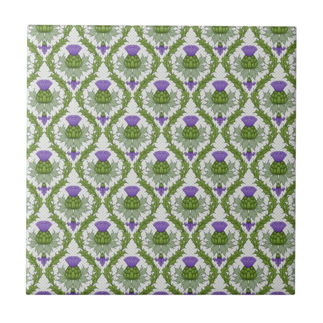 Scottish Thistle Damask Ceramic Tile (Front)