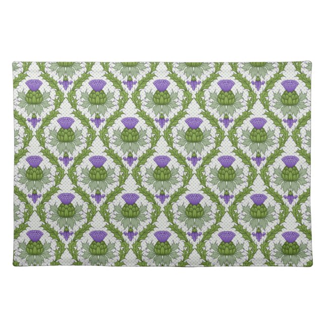 Scottish Thistle Damask Cloth Placemat (Front)