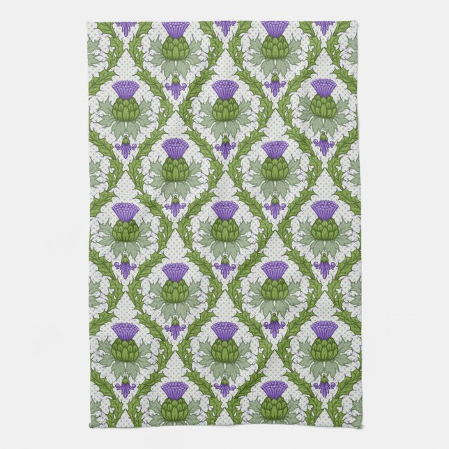Scottish Thistle Damask Kitchen Towel (Vertical)