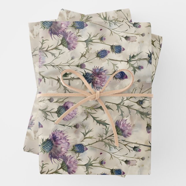 Scottish Thistle design Wrapping Paper Sheets (In situ)