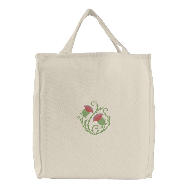 Scottish Thistle Embroidered Tote Bag (Front)