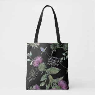 Scottish Thistle Floral Print Tote Bag