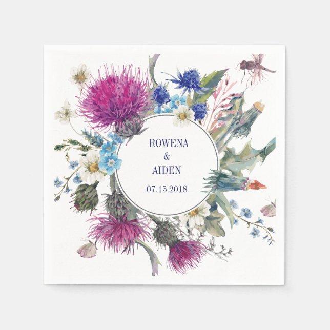 Scottish Thistle Floral Wedding Paper Napkins (Front)