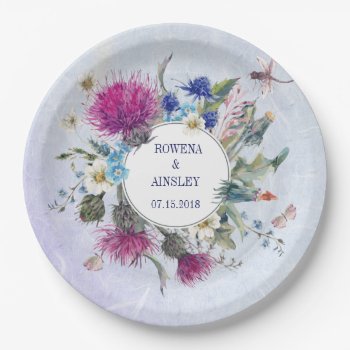 Scottish Thistle Floral Wedding Paper Plates by SpiceTree_Weddings at Zazzle