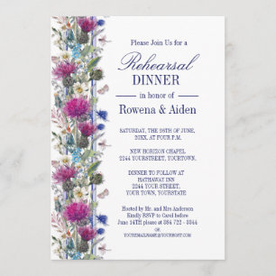 Scottish Thistle Floral Wedding Rehearsal Dinner Invitation