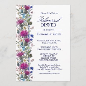 Scottish Thistle Floral Wedding Rehearsal Dinner Invitation by SpiceTree_Weddings at Zazzle