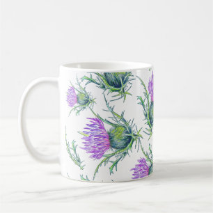 Scottish thistle flower watercolor coffee mug