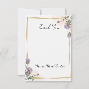 Scottish Thistle Gold Border Wedding Thank You Card