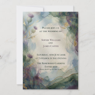 Scottish Thistle Gold Botanical Wedding Invitation