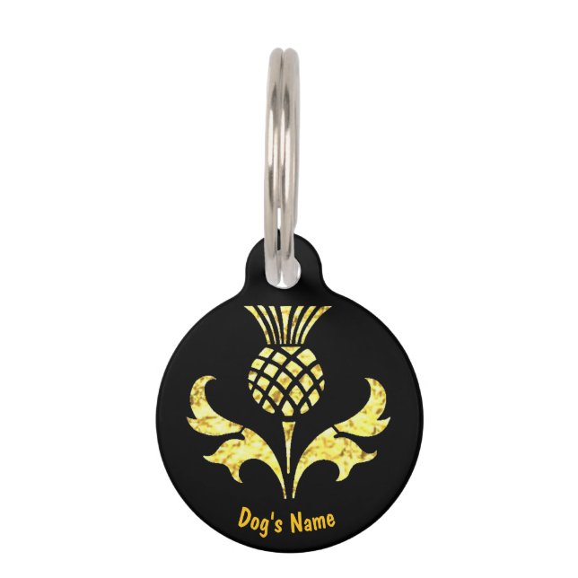 Scottish Thistle Gold Personalize Pet ID Tag (Front)