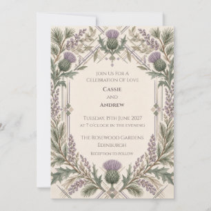 Scottish Thistle Heather Tartan Wedding Invitation
