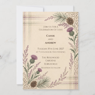 Scottish Thistle Heather Tartan Wedding Invitation