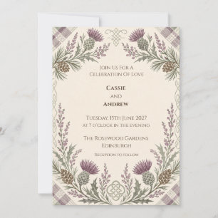 Scottish Thistle Heather Tartan Wedding Invitation