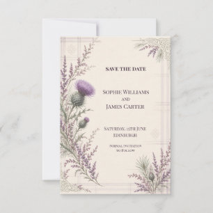 Scottish Thistle Heather Tartan Wedding Save The Date