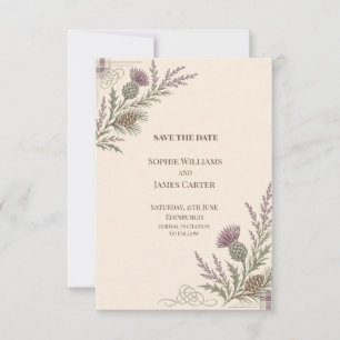 Scottish Thistle Heather Tartan Wedding Save The Date