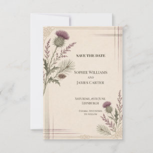 Scottish Thistle Heather Tartan Wedding Save The Date