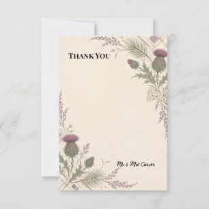 Scottish Thistle Heather Tartan Wedding Thank You Card