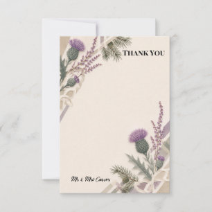 Scottish Thistle Heather Tartan Wedding Thank You Card