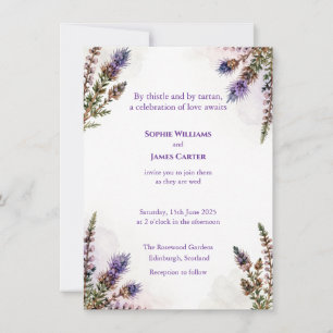 Scottish Thistle Heather Watercolour Wedding Invit Invitation