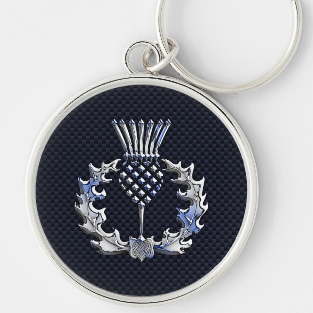 Scottish Thistle in Chrome Style Keychain (Front)