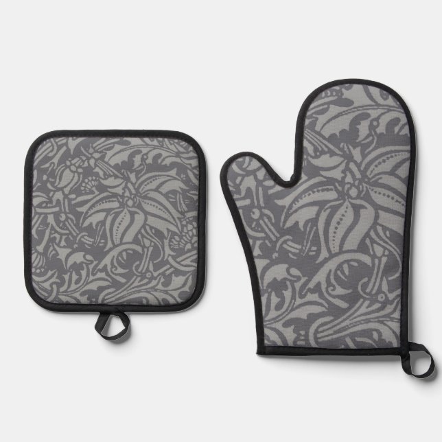 Scottish Thistle Knot William Morris Style Oven Mitt & Pot Holder Set (Front)