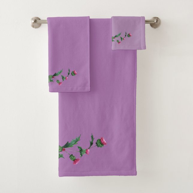 Scottish Thistle Lavender Bath Towel Set (Insitu)