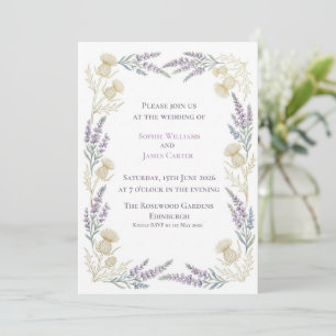 Scottish Thistle Lavender Gold Full Border Wedding Invitation