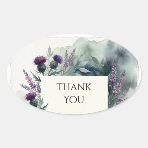 Scottish Thistle Lavender Wedding Thank You Oval Sticker